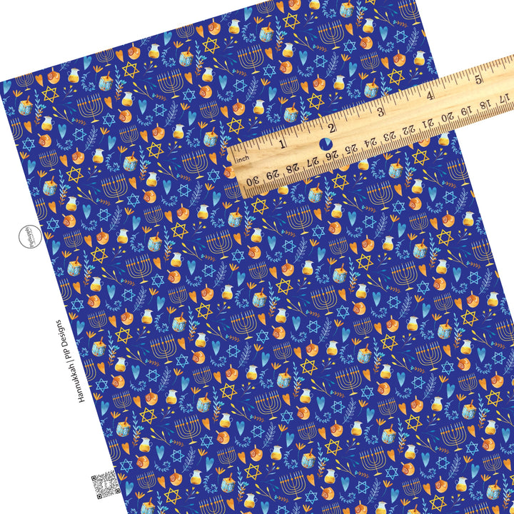 hanukkah themed blue faux leather sheet scaling picture with ruler