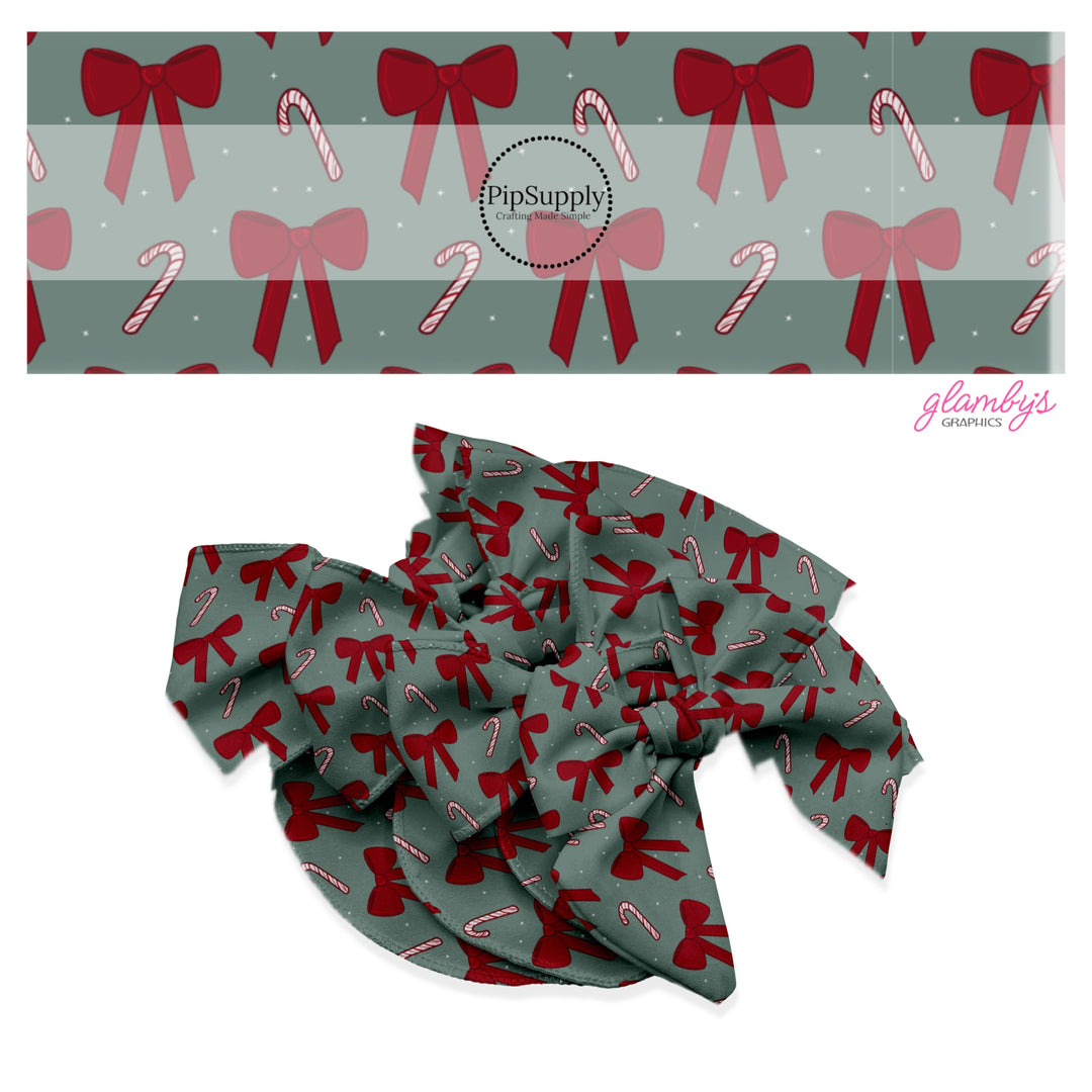 These winter bow themed no sew bow strips can be easily tied and attached to a clip for a finished hair bow. These fun patterned bow strips are great for personal use or to sell. These bow strips feature the following design elements: candy canes and red bows.