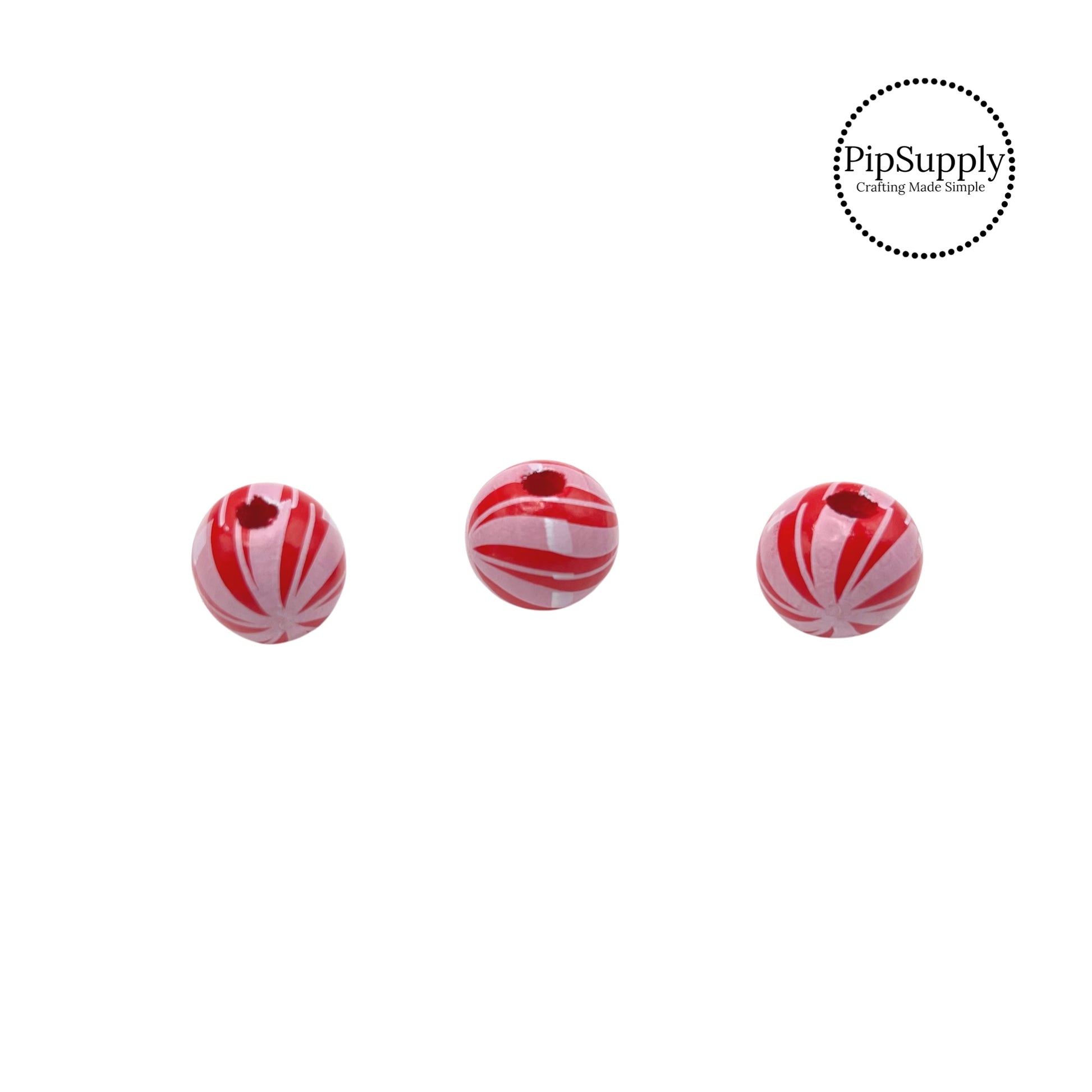 Pink and red candy cane stripes wooden bead embellishment