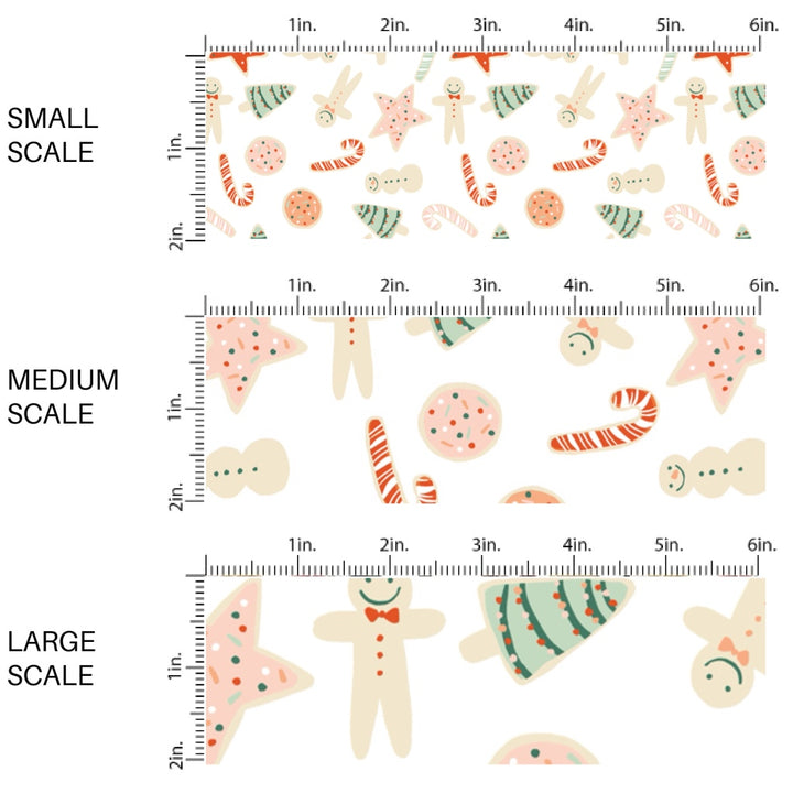 These Christmas treat themed pattern fabric by the yard features the following design elements: cookies and candy canes on cream. This fun themed fabric can be used for all your sewing and crafting needs!