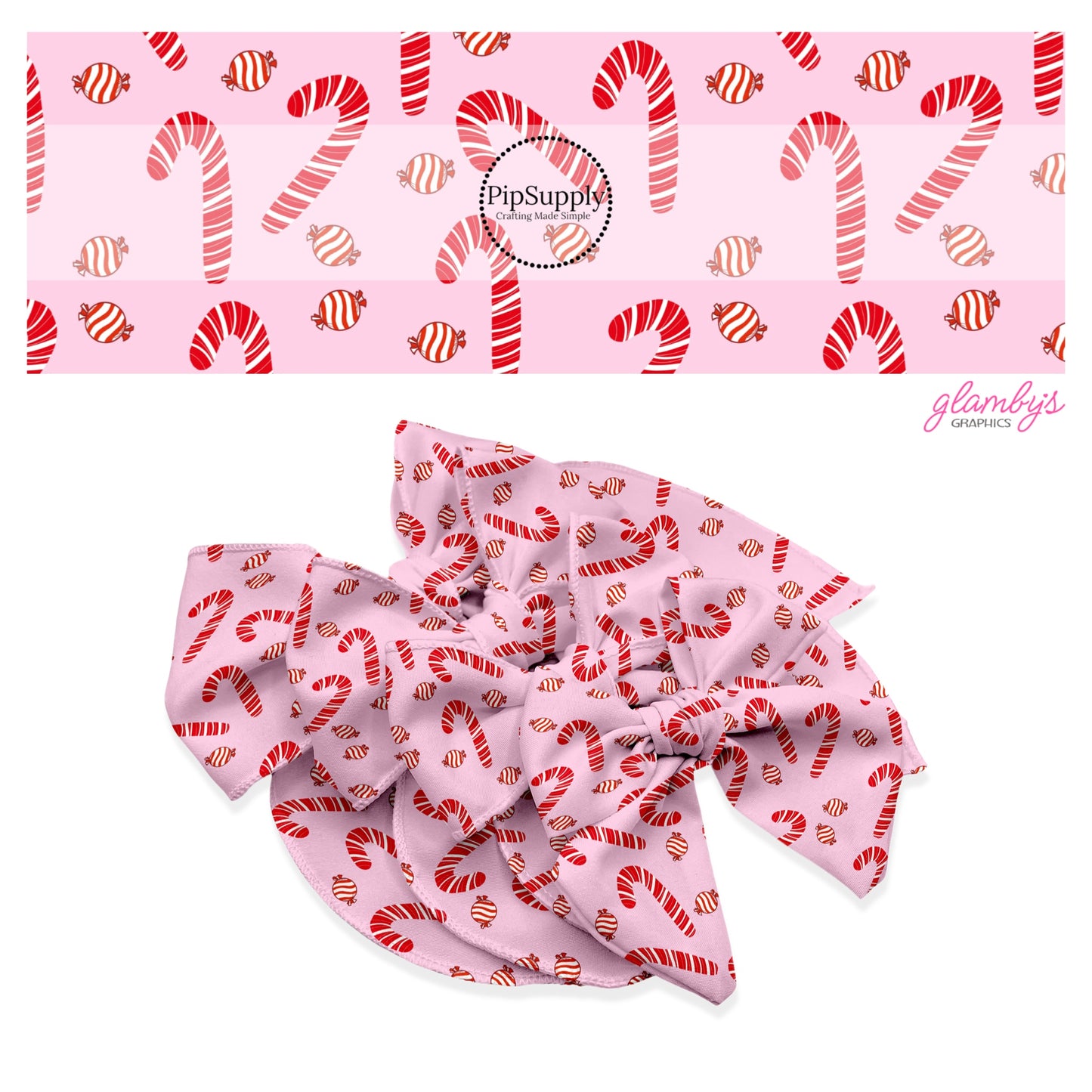 Peppermints and candy on pink hair bow strips