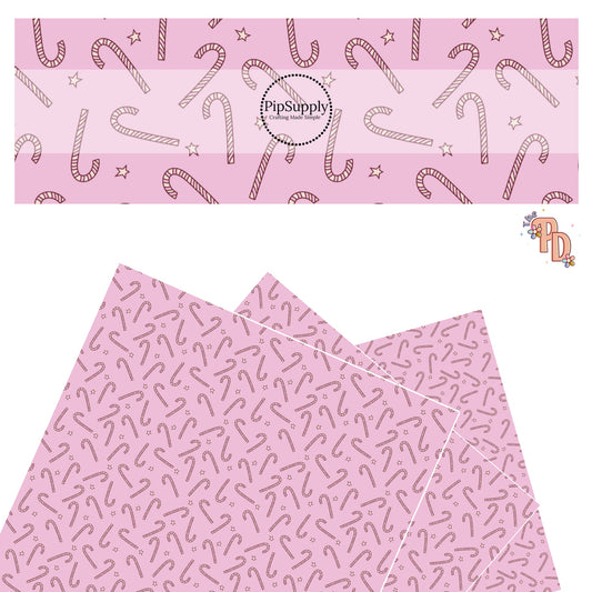 Scattered candy canes with stars on lilac faux leather sheets