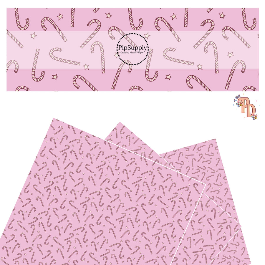 Scattered candy canes with stars on lilac faux leather sheets