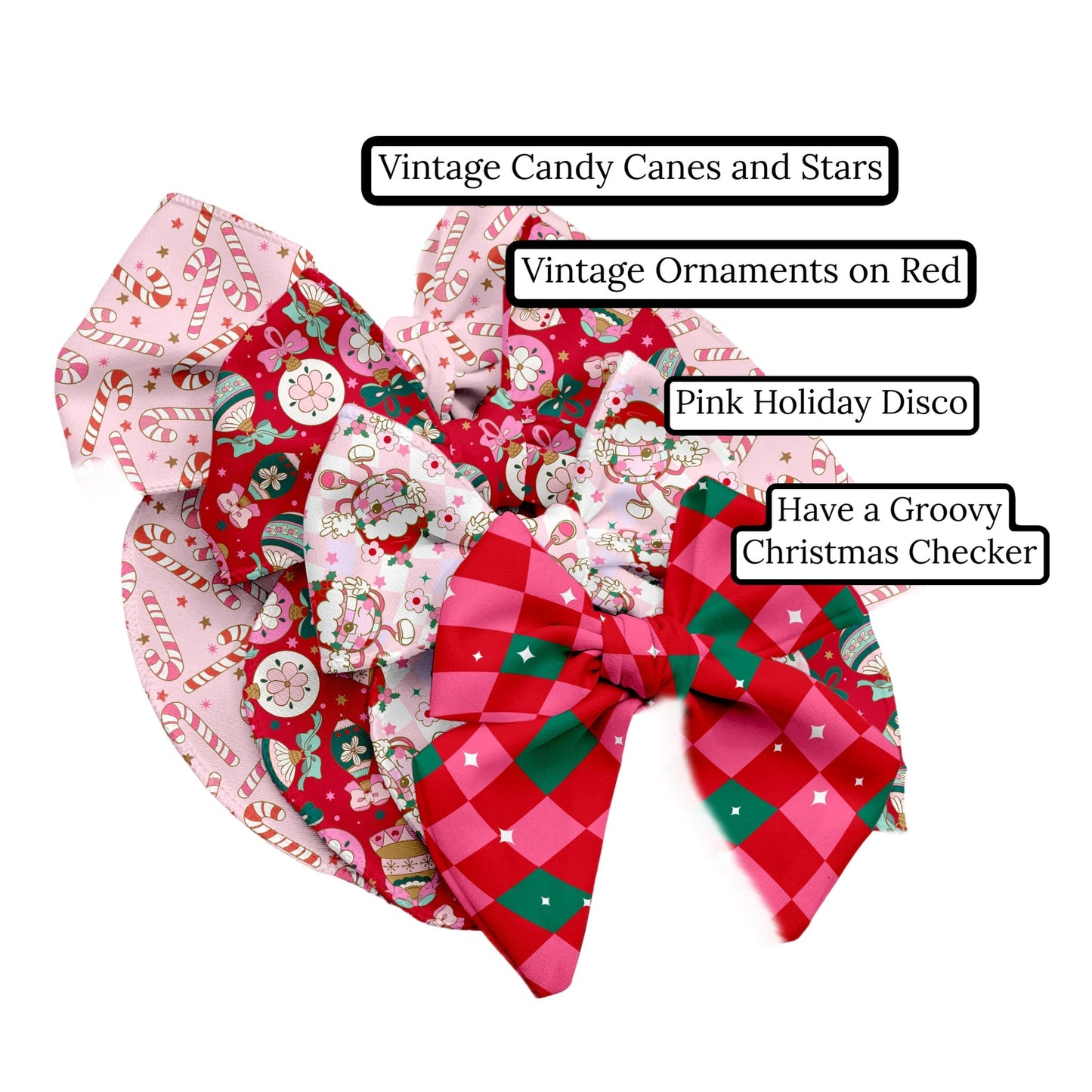 Vintage Ornaments on Red Hair Bow Strips
