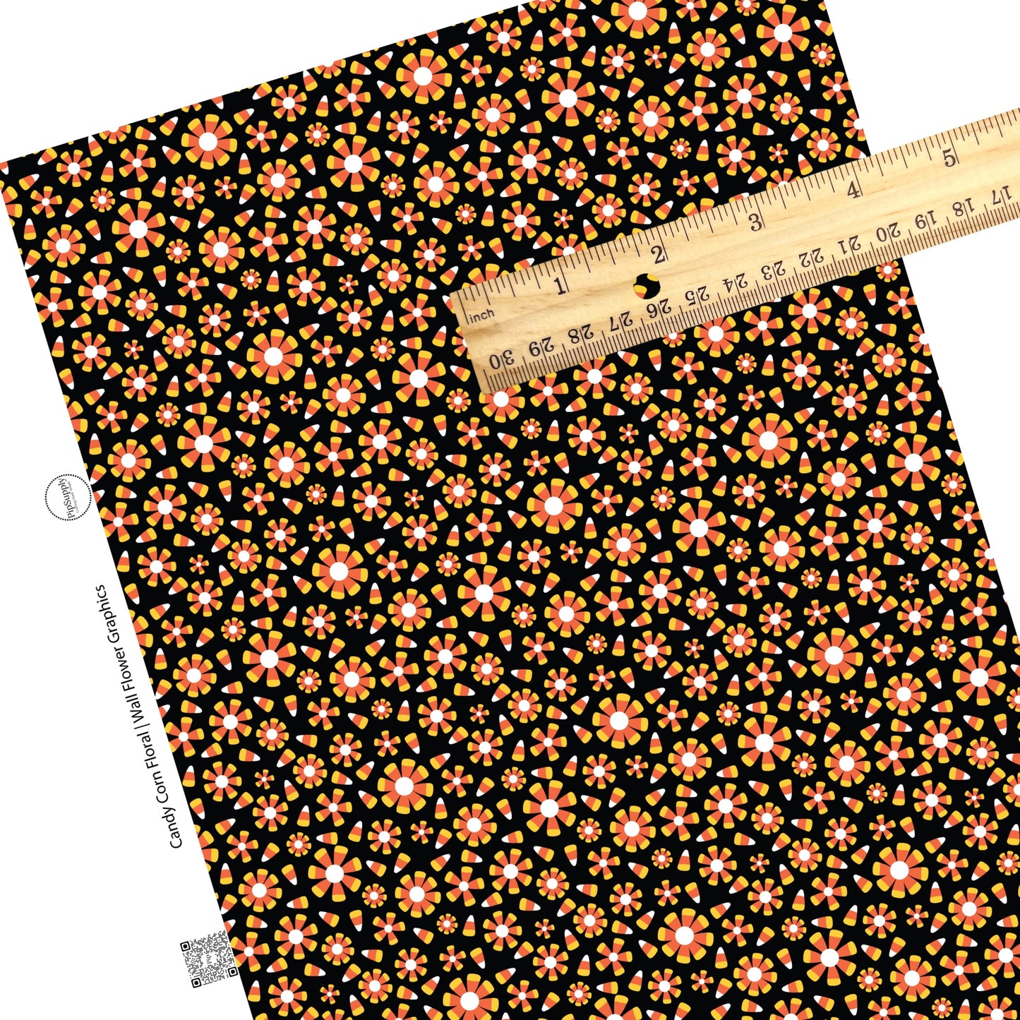 Candy corn flowers on black faux leather sheets