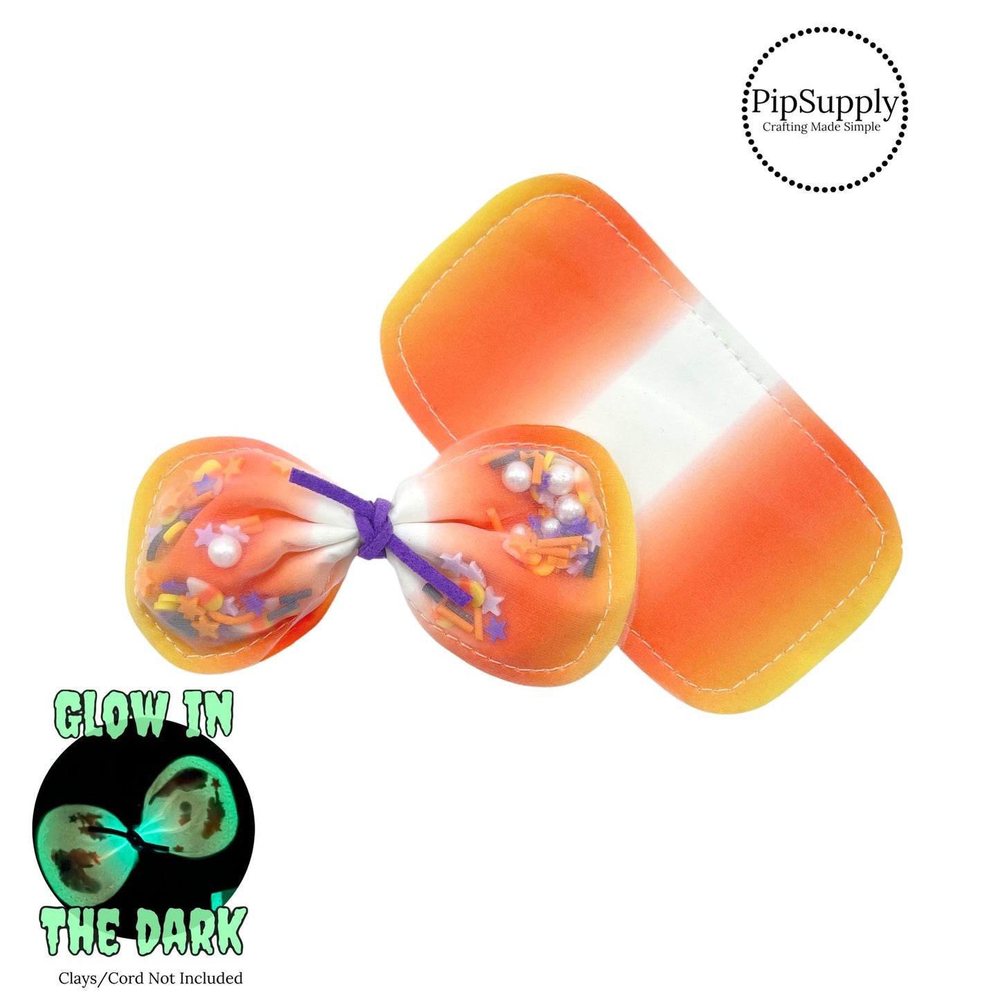 Orange and white candy corn glow in the dark shaker pouch
