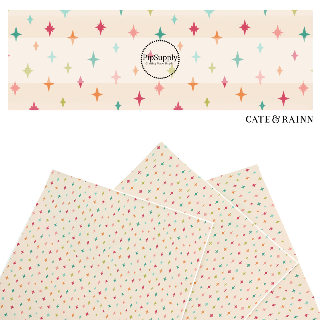 These winter sparkle themed pattern faux leather sheets contain the following design elements: colorful tiny sparkles on cream. Our CPSIA compliant faux leather sheets or rolls can be used for all types of crafting projects.