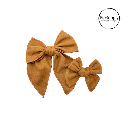 Caramel Soft Faux Suede Hair Bow Strips - Tied