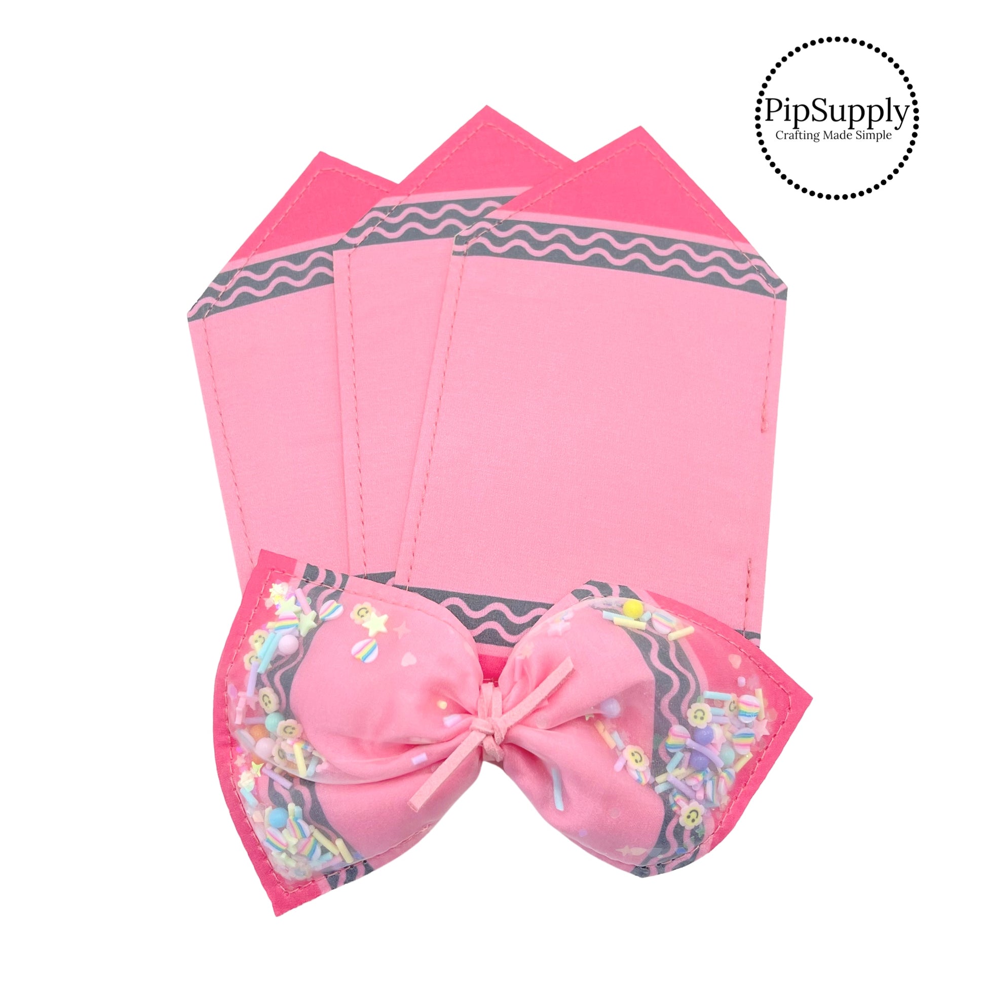 Pink crayon patterned shaker hair bow