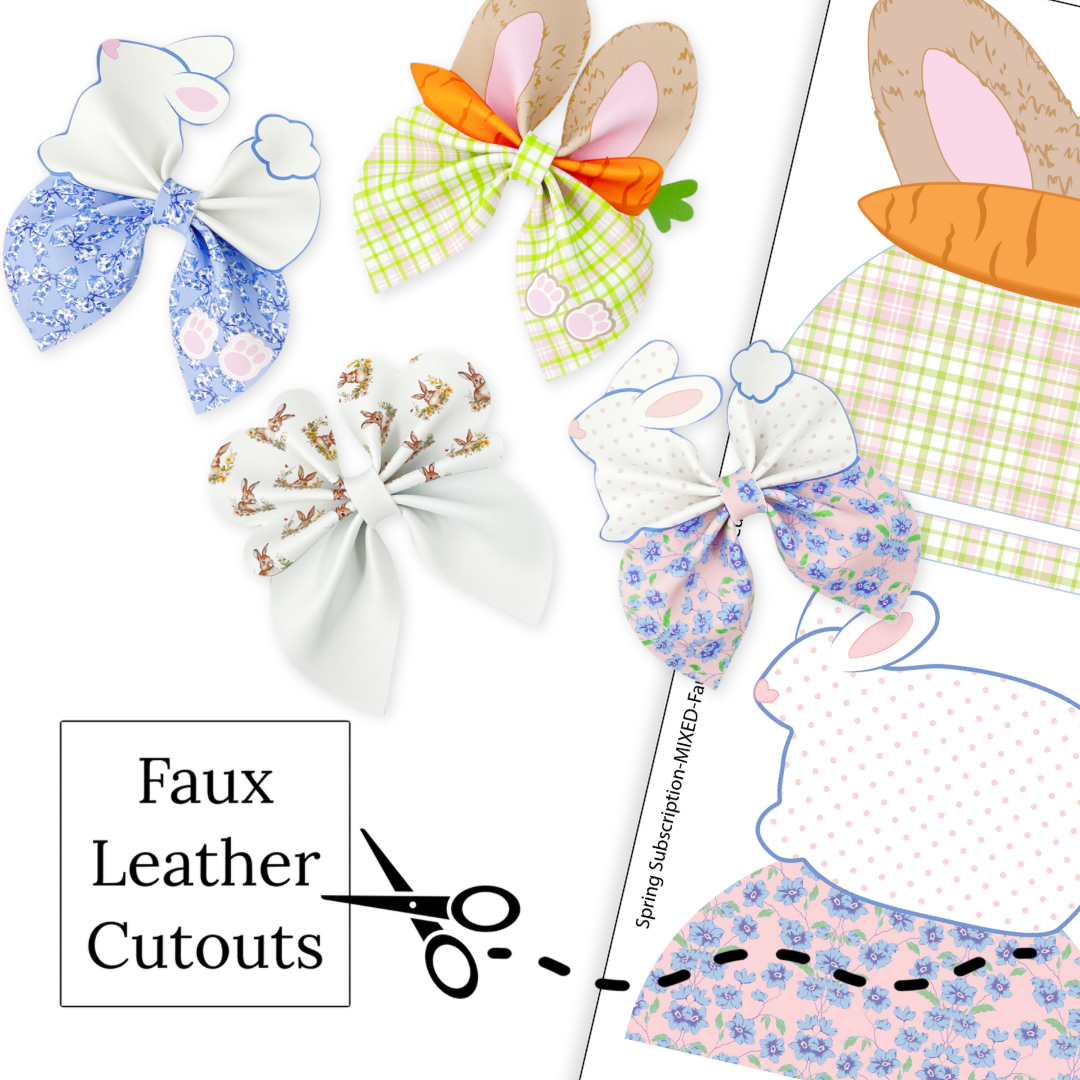 These Easter themed faux leather sheets are ready to cut and assemble for many craft projects. These prints can be used to make a hair bow. The sheets are printed on our CPSIA compliant faux leather sheets and will arrive to you uncut and will need to assembled and embellished depending on your craft project. Any additional items (clips) shown are sold separately.