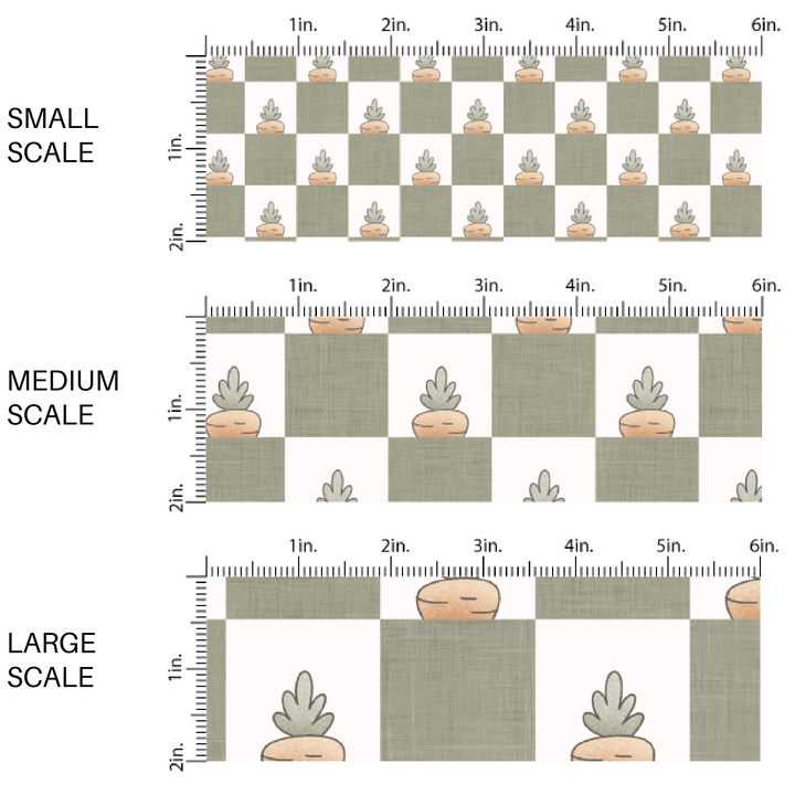 Carrot Tops on Sage Green Checkered Fabric by the Yard scaled image guide.