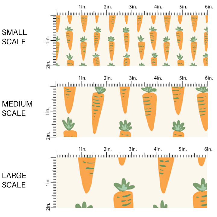 Scattered Orange Carrots on Cream Fabric by the Yard scaled image guide.