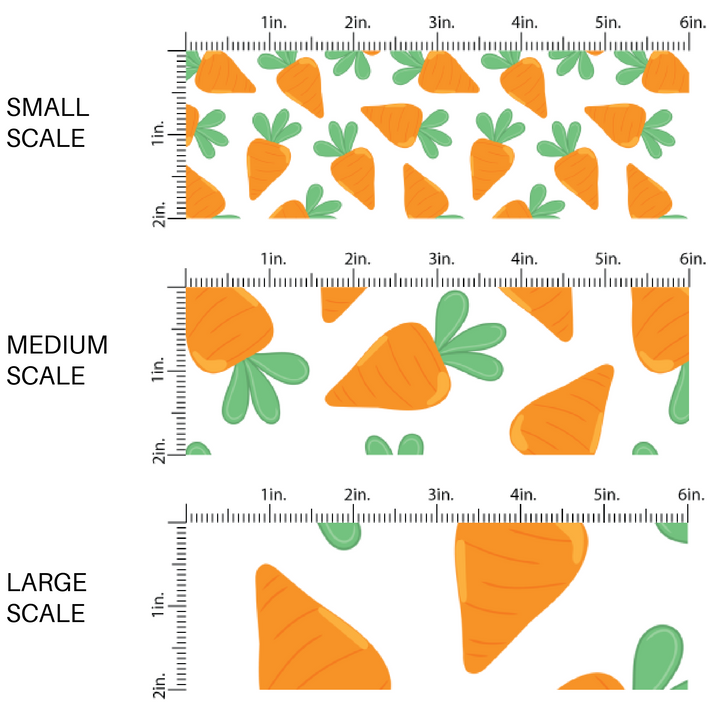 Scattered Orange Cartoon Carrots on White Fabric by the Yard