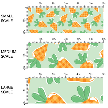 Scattered Orange Cartoon Carrots on Mint Green Fabric by the Yard Scaled Image Guide.