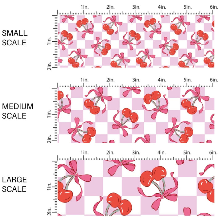 This holiday fabric by the yard features cherries and bows on white and lilac checkers. This festive pattern fabric can be used for all your sewing and crafting needs!