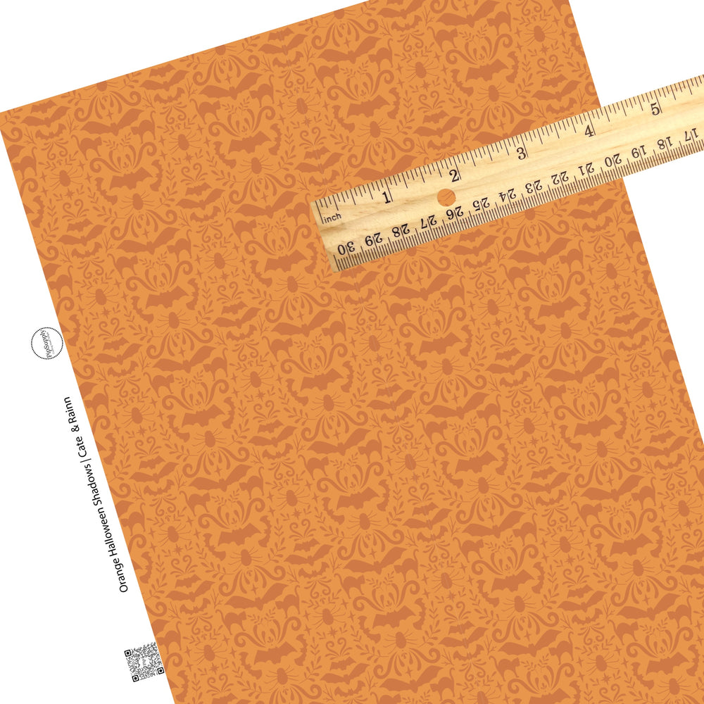 These Halloween themed orange faux leather sheets contain the following design elements: Halloween themed pattern that includes bats and cats on orange. Our CPSIA compliant faux leather sheets or rolls can be used for all types of crafting projects.