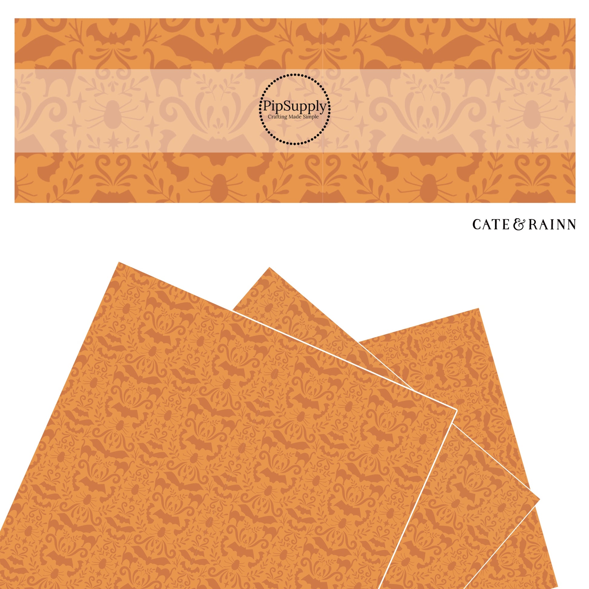 These Halloween themed orange faux leather sheets contain the following design elements: Halloween themed pattern that includes bats and cats on orange. Our CPSIA compliant faux leather sheets or rolls can be used for all types of crafting projects.