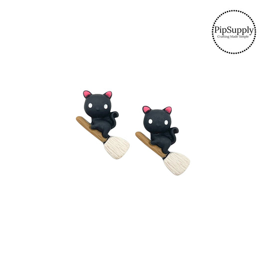 Broomstick and black cat flat back resin embellishment
