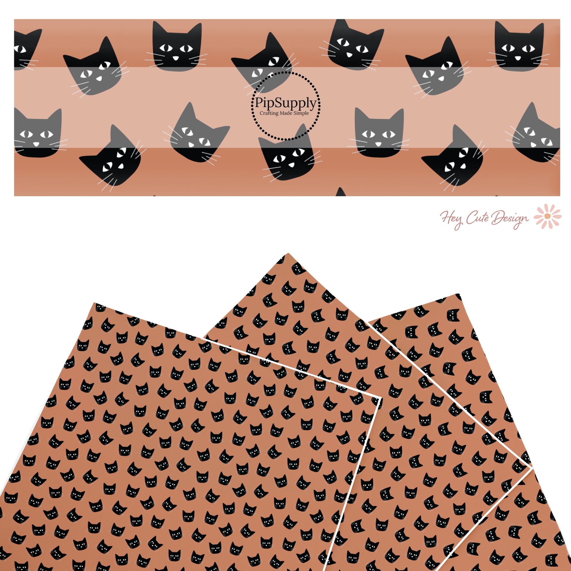 These Halloween themed pattern faux leather sheets contain the following design elements: black cats on orange. Our CPSIA compliant faux leather sheets or rolls can be used for all types of crafting projects.