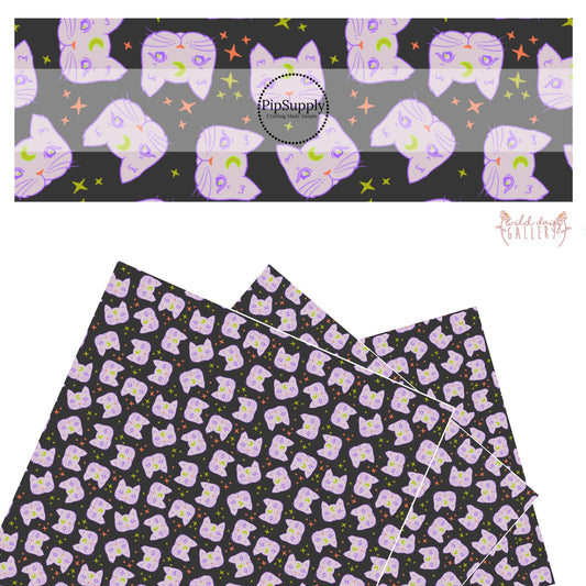 Lavender kitties on charcoal with stars faux leather sheets