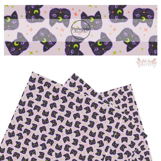 Black cats on lavender with stars faux leather sheets
