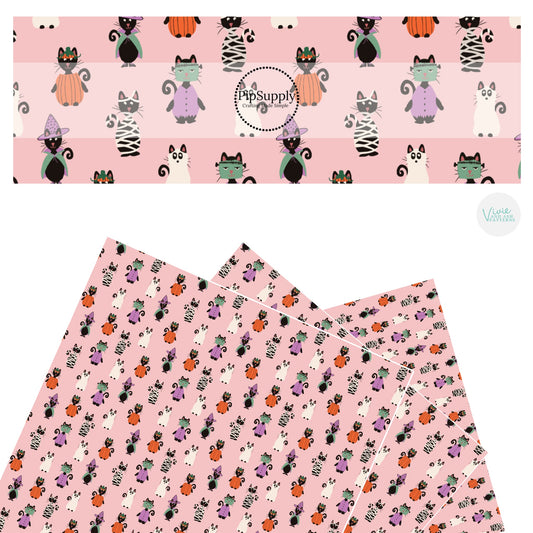 Halloween costumes on cats pink faux leather sheets