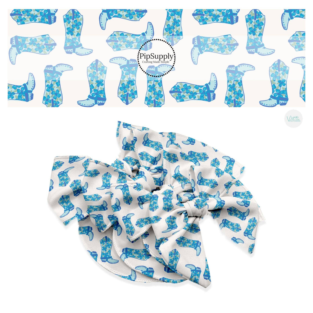 Blue Rosette Cowgirl Boots Hair Bow Strips