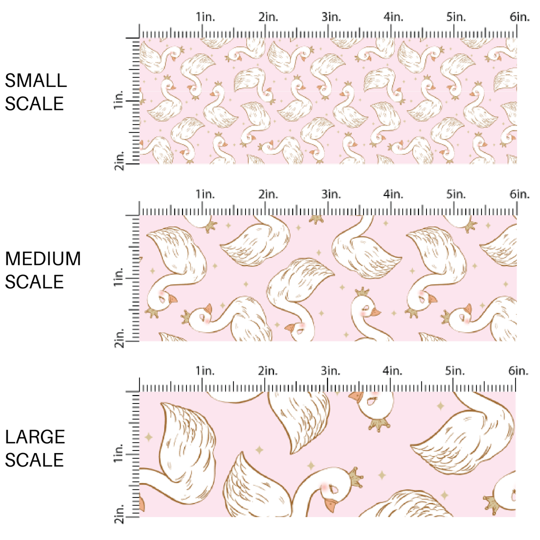 Swans and Stars on Pink Fabric By The Yard