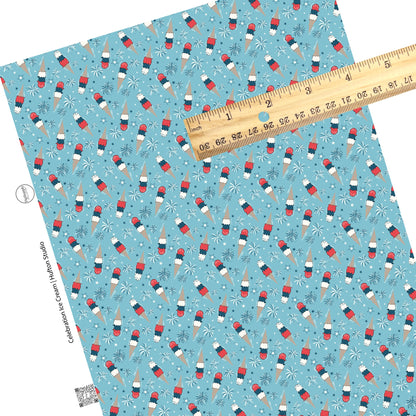These 4th of July faux leather sheets contain the following design elements: patriotic ice cream and fireworks. Our CPSIA compliant faux leather sheets or rolls can be used for all types of crafting projects.