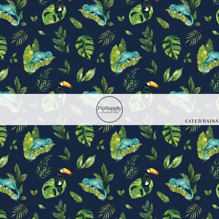 These jungle pattern faux leather sheets contain the following design elements: tropical chameleon foliage. Our CPSIA compliant faux leather sheets or rolls can be used for all types of crafting projects.