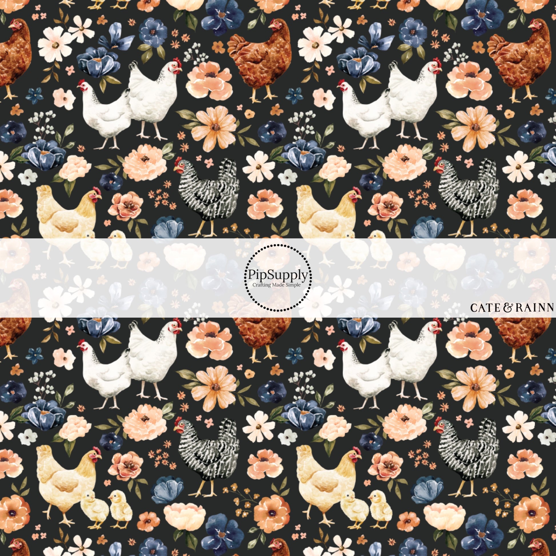 These spring and summer pattern fabric by the yard features farm and meadow chickens. This fun fabric can be used for all your sewing and crafting needs!