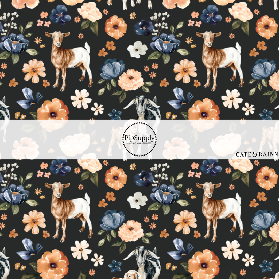 These spring and summer pattern fabric by the yard features farm and meadow goats. This fun fabric can be used for all your sewing and crafting needs!