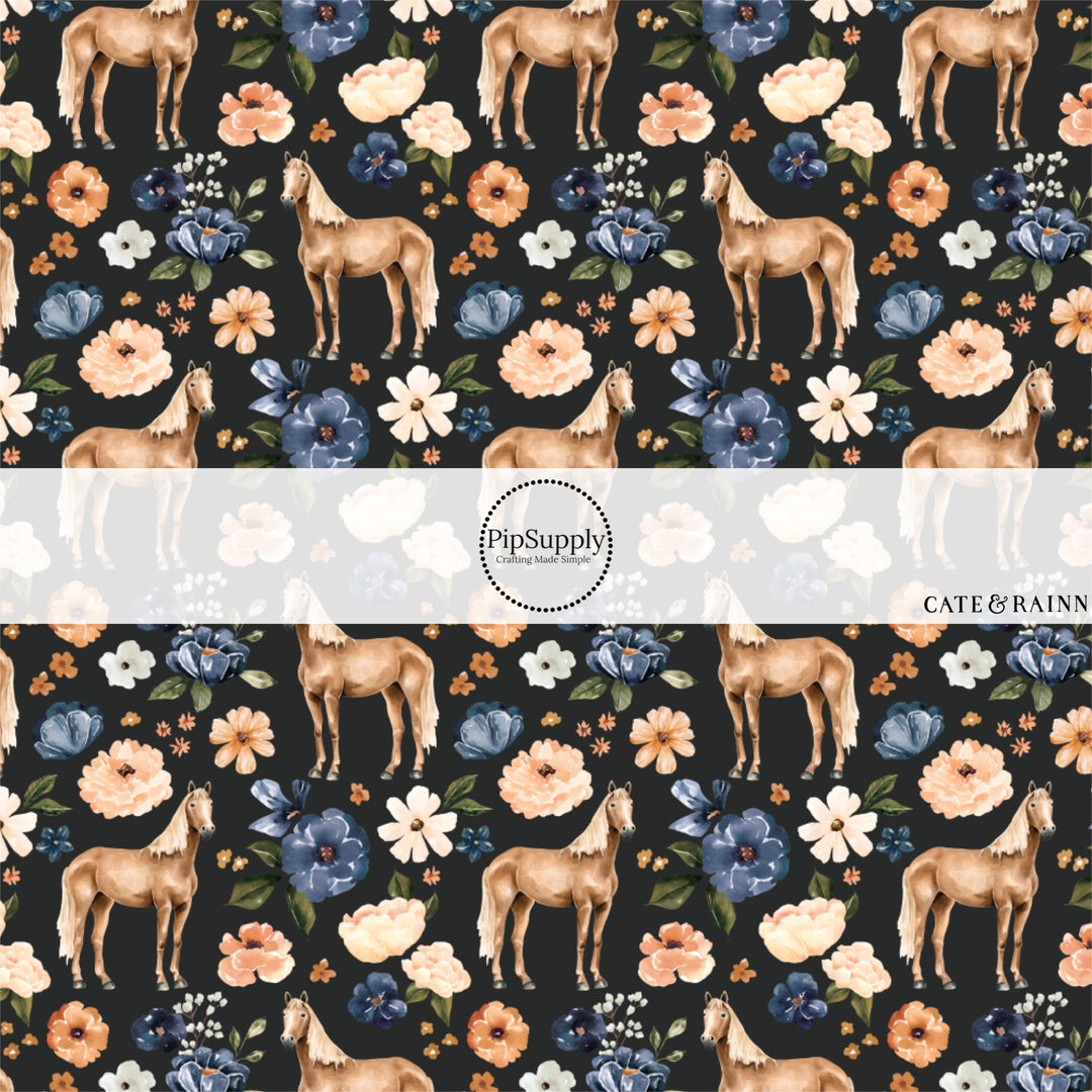 These spring and summer pattern fabric by the yard features farm and meadow horses. This fun fabric can be used for all your sewing and crafting needs!