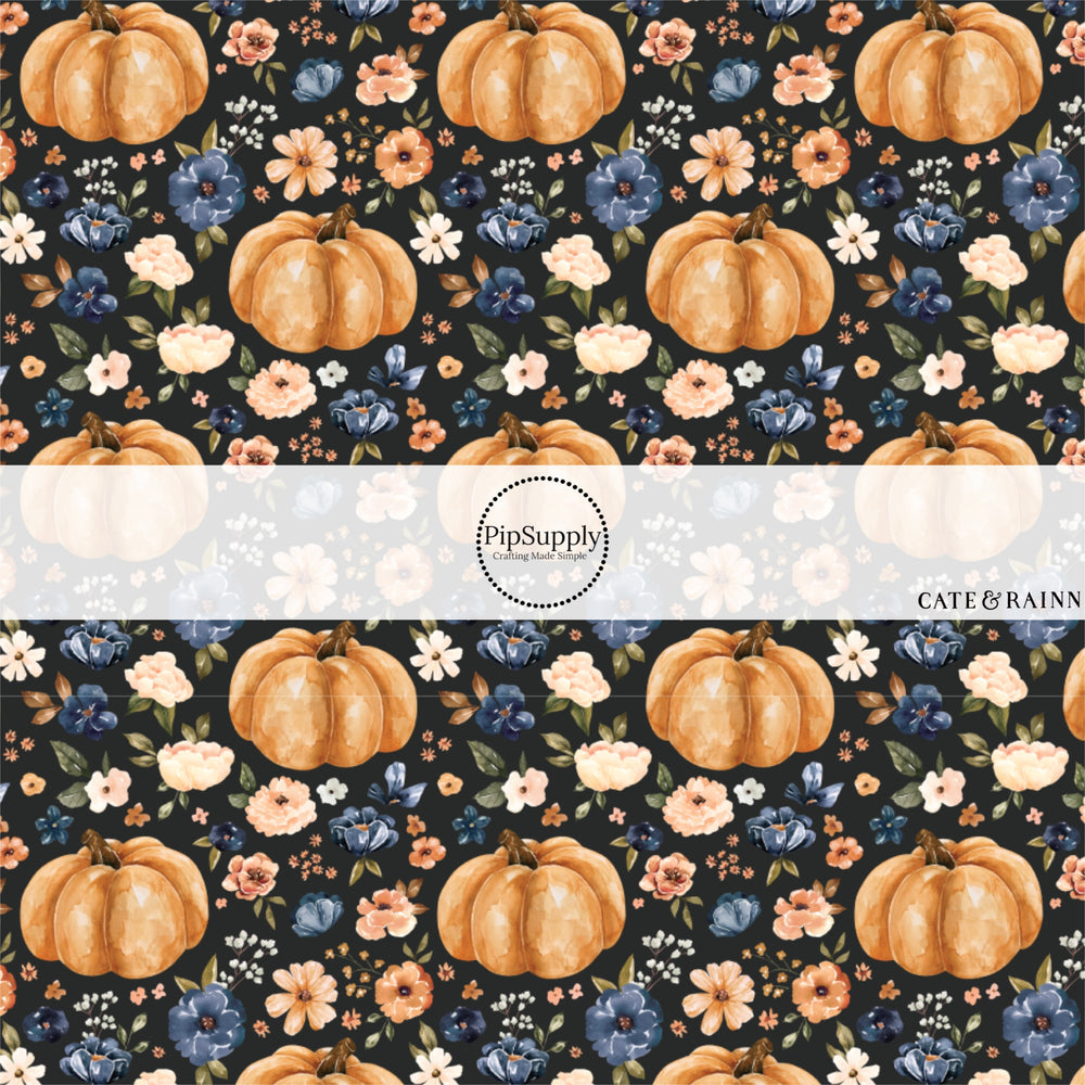 These summer pattern fabric by the yard features farm and meadow country pumpkins. This fun fabric can be used for all your sewing and crafting needs!