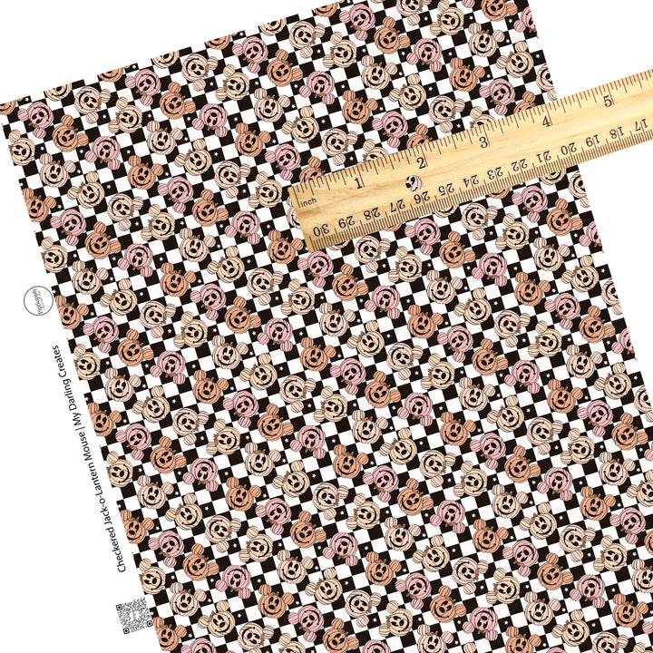 Mouse ear pumpkins on black and white checker with stars faux leather sheets