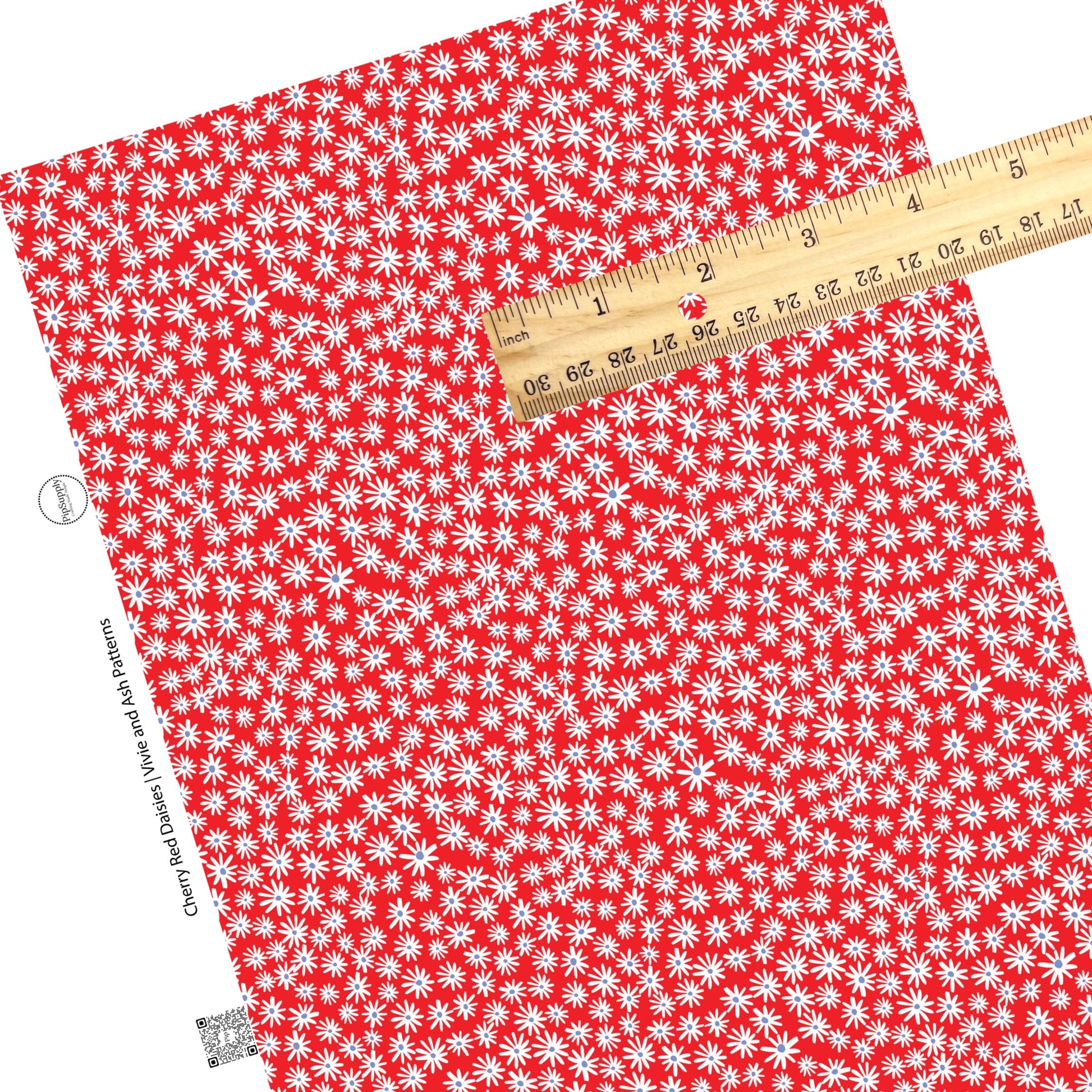 These 4th of July faux leather sheets contain the following design elements: daisies on cherry red. Our CPSIA compliant faux leather sheets or rolls can be used for all types of crafting projects.