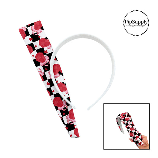 Red ring pop on black and white checkered knotted headband kit