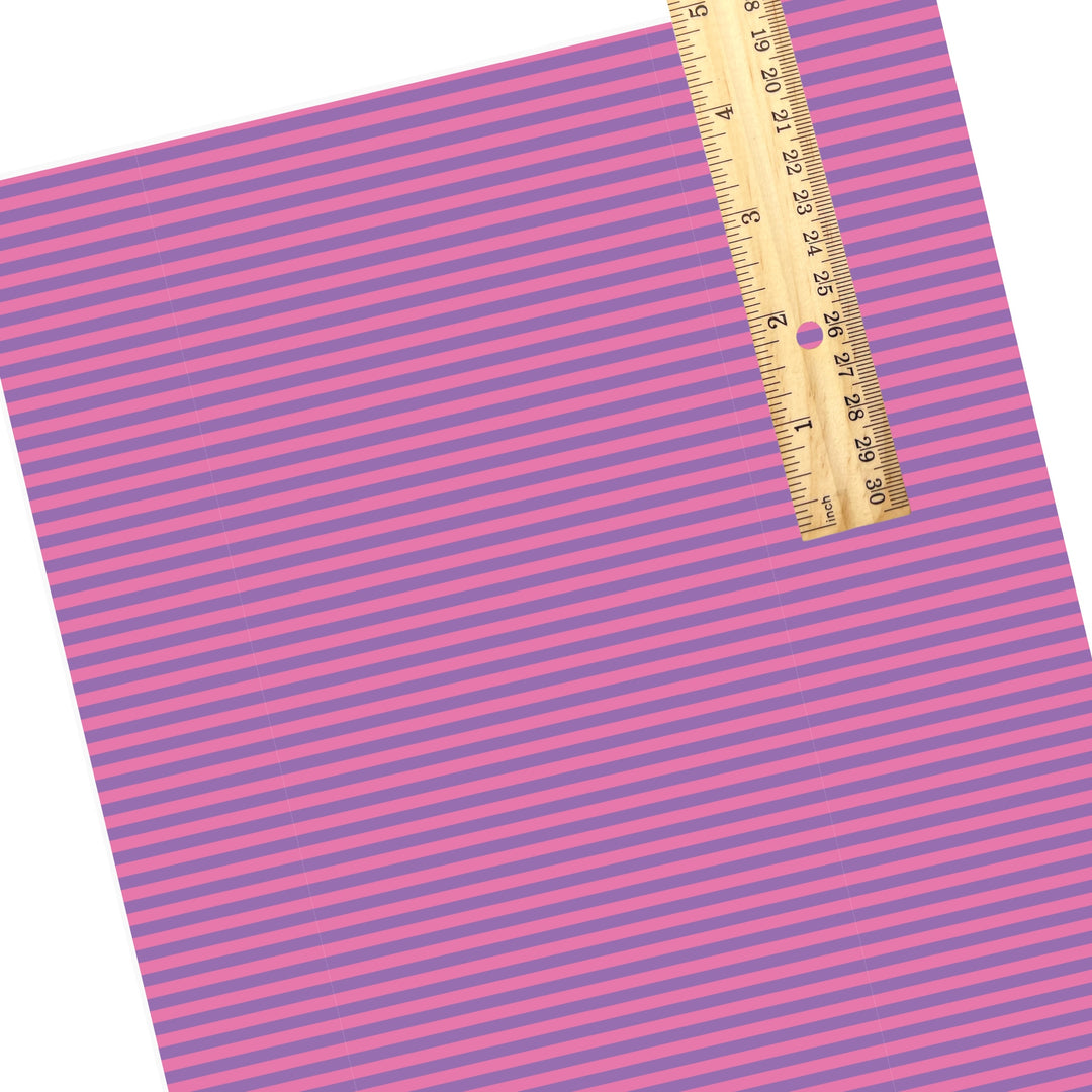 This magical childhood adventure inspired faux leather sheets contain the following design: pink and purple stripes. Our CPSIA compliant faux leather sheets or rolls can be used for all types of crafting projects.