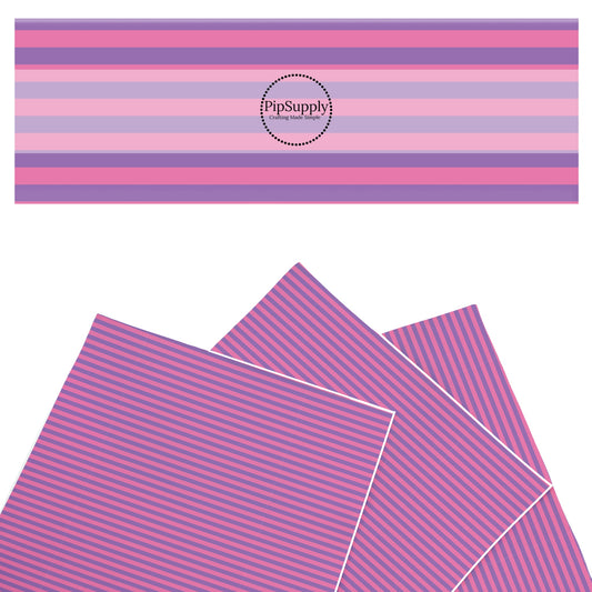 This magical childhood adventure inspired faux leather sheets contain the following design: pink and purple stripes. Our CPSIA compliant faux leather sheets or rolls can be used for all types of crafting projects.