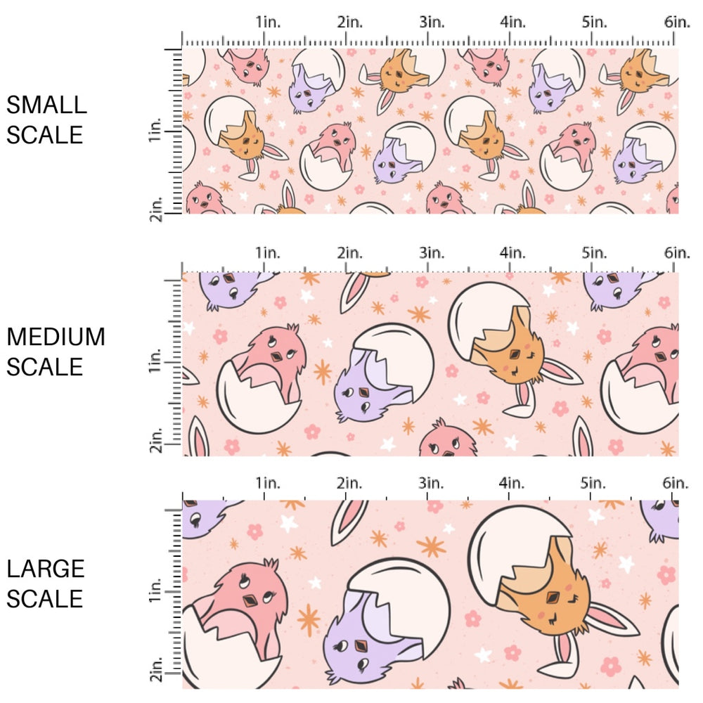 This Easter themed fabric by the yard features colorful baby chicks in their shell. This fun pattern fabric can be used for all your sewing and crafting needs!
