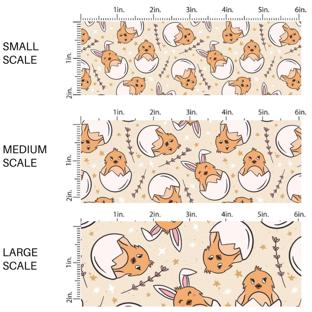 This Easter themed fabric by the yard features colorful baby chicks in their shell. This fun pattern fabric can be used for all your sewing and crafting needs!