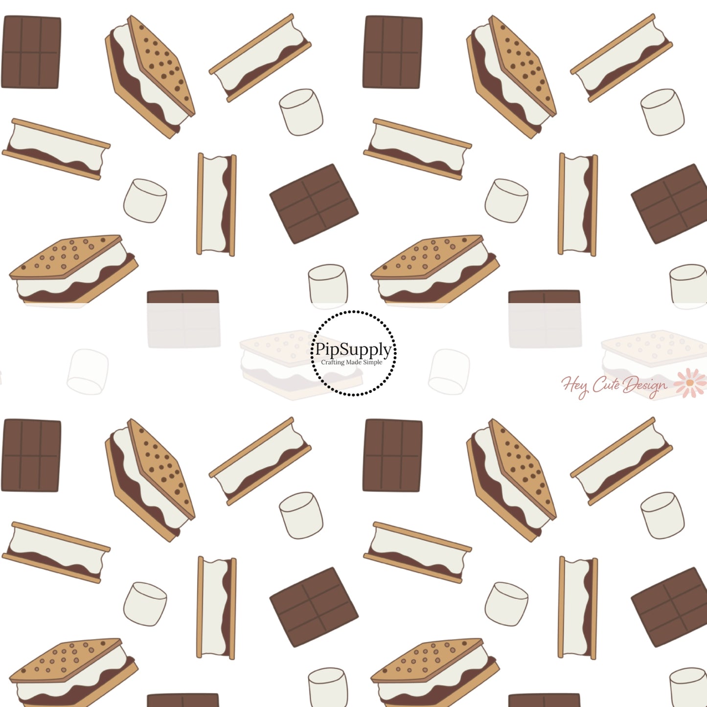 These camping smores white no sew bow strips can be easily tied and attached to a clip for a finished hair bow. These fun outdoor dessert bow strips features chocolate, graham crackers, and marshmallows on white are great for personal use or to sell.