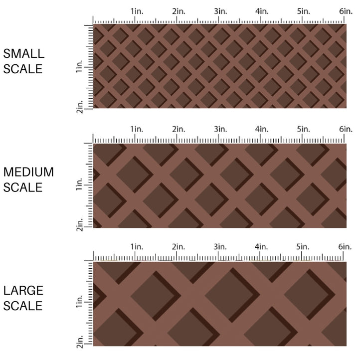 This scale chart of small scale, medium scale, and large scale of this ice cream cone fabric by the yard features chocolate ice cream waffle cone pattern. This fun themed fabric can be used for all your sewing and crafting needs!