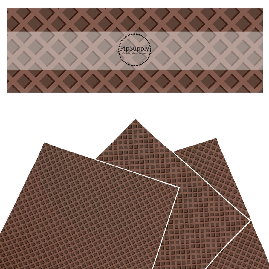 These ice cream cone faux leather sheets contain the following design elements: chocolate ice cream waffle cone. Our CPSIA compliant faux leather sheets or rolls can be used for all types of crafting projects.