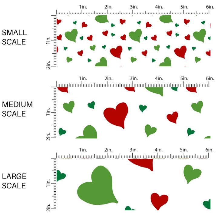 These Christmas themed pattern fabric by the yard features the following design elements: red and green hearts on cream. This fun themed fabric can be used for all your sewing and crafting needs!