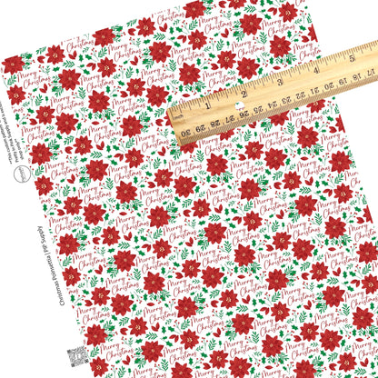 Merry christmas sayings with flowers on white faux leather sheets