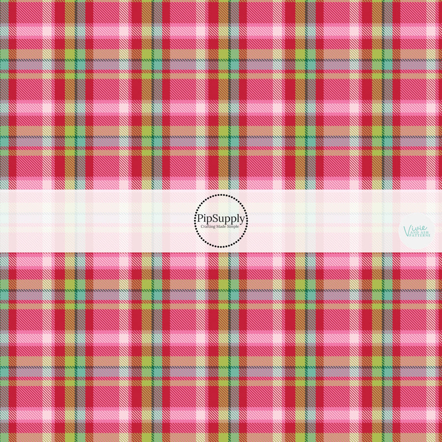 These winter themed pattern fabric by the yard features the following design elements: colorful Christmas tartan pattern. This fun themed fabric can be used for all your sewing and crafting needs!