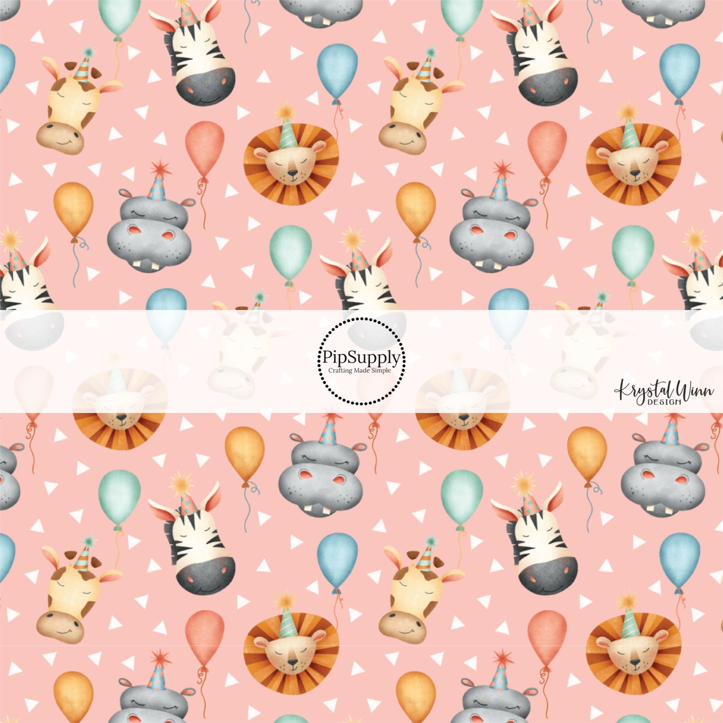 These animal themed fabric by the yard features party themed zoo animals with balloons on light pink. This fun party themed fabric can be used for all your sewing and crafting needs! 