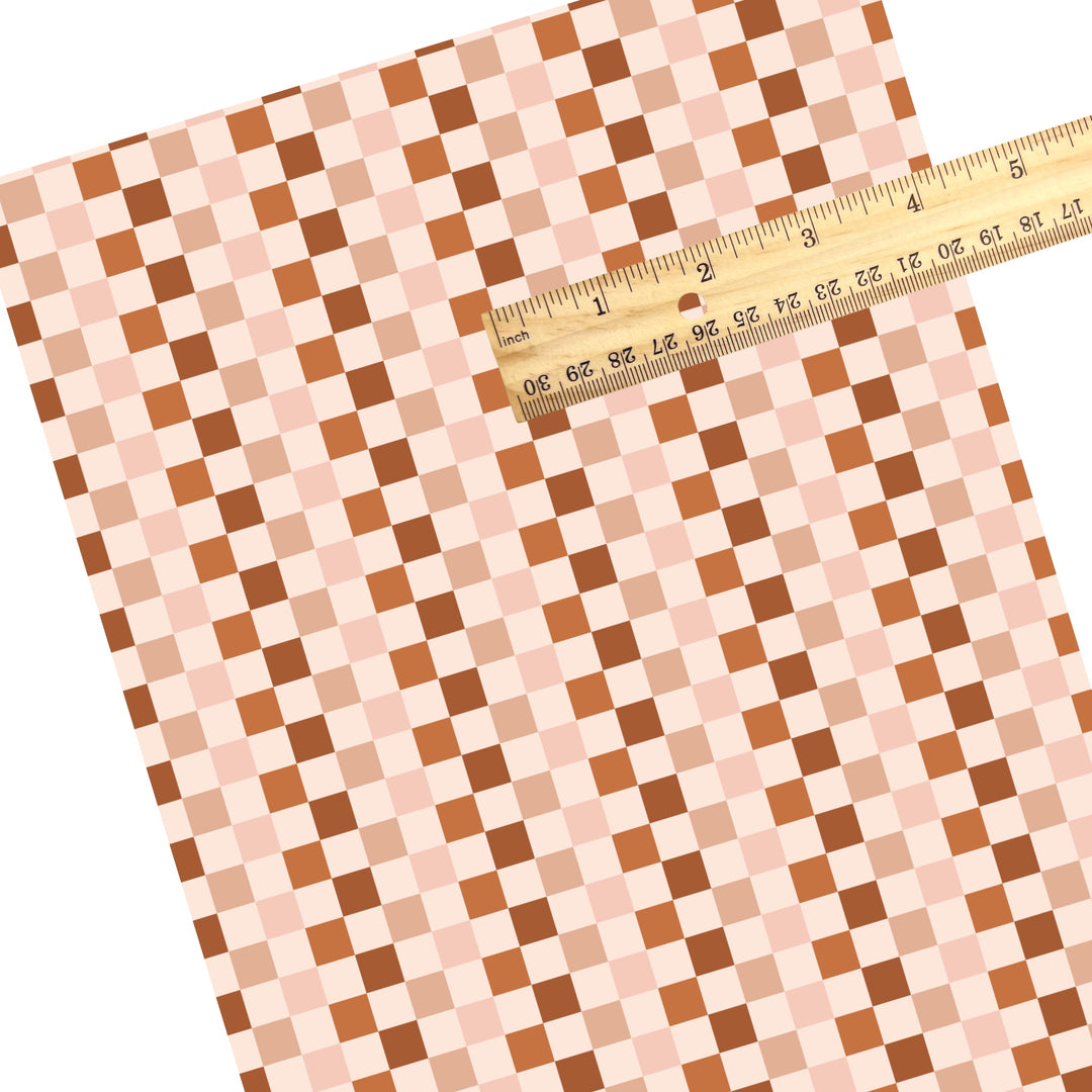 These autumn themed pattern faux leather sheets contain the following design elements: fall checker pattern. Our CPSIA compliant faux leather sheets or rolls can be used for all types of crafting projects.