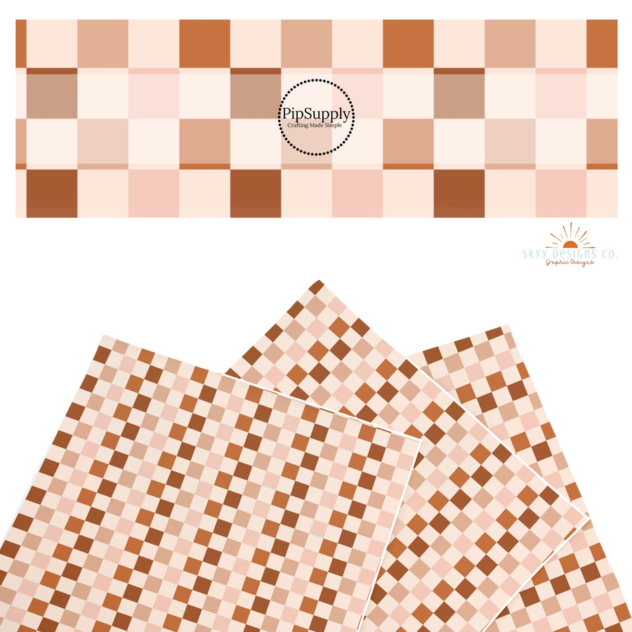 These autumn themed pattern faux leather sheets contain the following design elements: fall checker pattern. Our CPSIA compliant faux leather sheets or rolls can be used for all types of crafting projects.